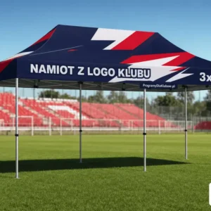 Namiot ekspresowy VELA 3x6 m z herbem klubu przy trybunach